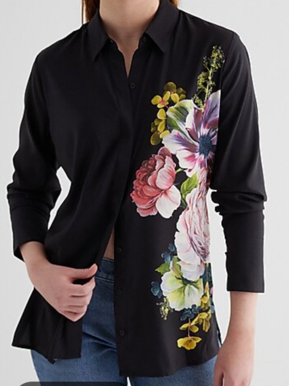 Express Tunic Placed Floral Print Black Size XS